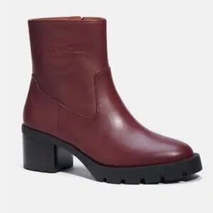 Coach Corinna Leather Block Heel Booties Burgundy Size 6.5B